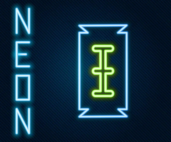 Glödande Neon Linje Blade Rakkniv Ikon Isolerad Svart Bakgrund Färgstarkt — Stock vektor