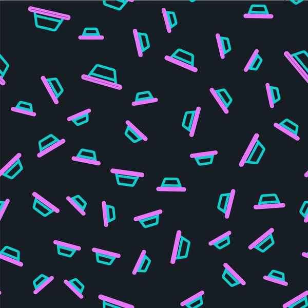 Çizgi Adam şapkası ve kurdele ikonu siyah arka planda izole edilmiş kusursuz desen. Vektör İllüstrasyonu.