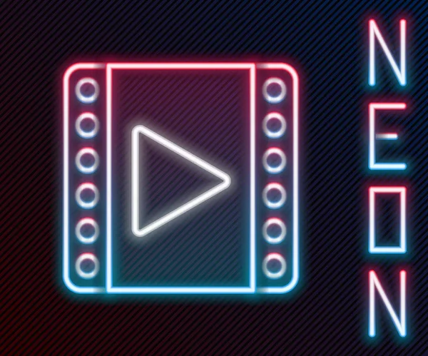 Glödande Neon Line Spela Video Ikonen Isolerad Svart Bakgrund Filmskylt — Stock vektor