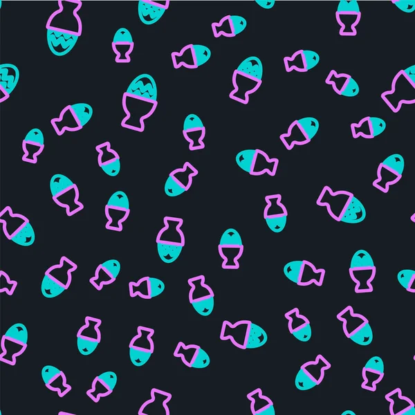 Bir simge üzerindeki çizgi Paskalya yumurtası siyah arka planda izole edilmiş kusursuz bir desen. Mutlu Paskalyalar. Vektör İllüstrasyonu.