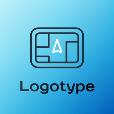 Harita simgesine sahip GPS cihazı mavi arkaplanda izole edildi. Renkli taslak konsepti. Vektör İllüstrasyonu.