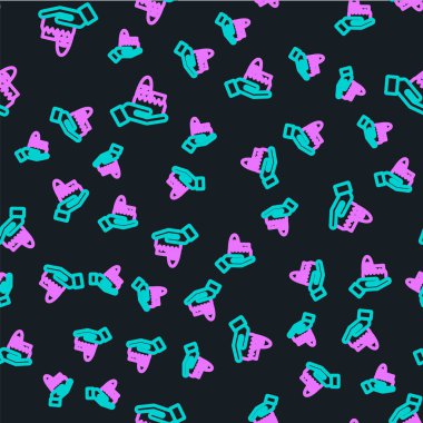 Çevrimiçi sipariş verme ve fast food dağıtım ikonu siyah arka planda izole edilmiş kusursuz desen. Vektör İllüstrasyonu.