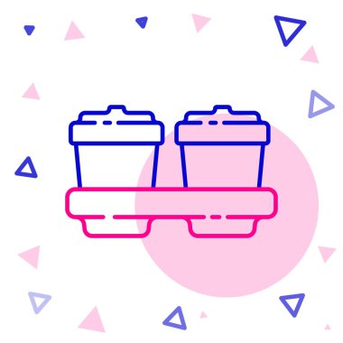 Çizgili kahve fincanı beyaz arka planda izole edilmiş bir ikon haline gelecek. Renkli taslak konsepti. Vektör İllüstrasyonu.