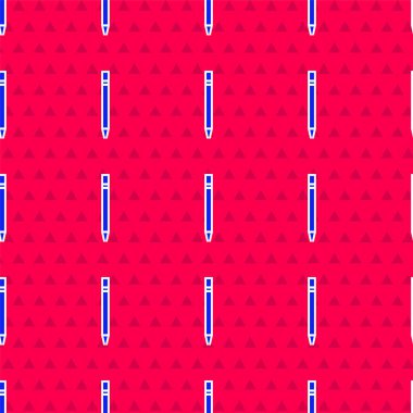 Silgi simgesine sahip mavi kurşun kalem kırmızı arkaplanda izole edilmiş. Çizim ve eğitim araçları. Okul sembolü. Vektör İllüstrasyonu.