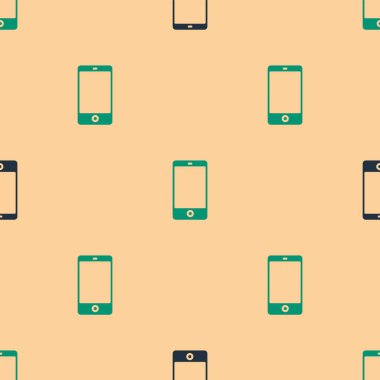Yeşil ve siyah akıllı telefon, cep telefonu simgesi bej arka planda izole edilmiş pürüzsüz desen. Vektör İllüstrasyonu.
