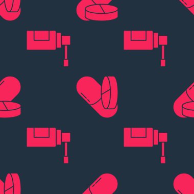 Tıbbi şişeyi hortum spreyi, ilaç hapı ya da tableti dikişsiz kalıba göre ayarla. Vektör.