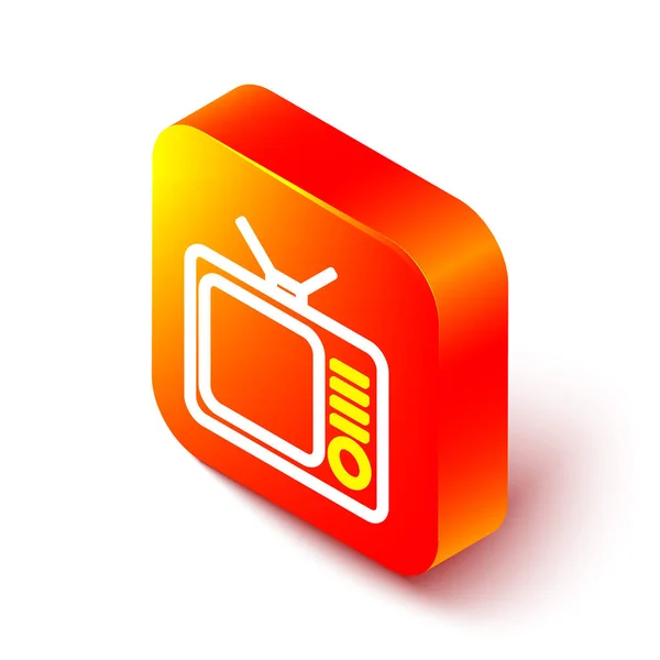 アイソメトリックライン白い背景に隔離されたレトロテレビのアイコン テレビの看板 オレンジの四角形のボタン ベクターイラスト — ストックベクタ