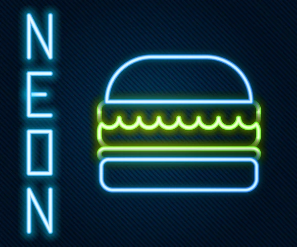 Ragyogó Neon Vonal Burger Ikon Elszigetelt Fekete Háttérrel Hamburger Ikon — Stock Vector