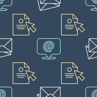 Satır Zarfı, Belge ve imleç ve E- postayı pürüzsüz desen üzerine ayarla. Vektör.