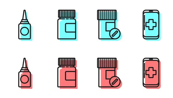 Définir Ligne Flacon Médicament Les Pilules Flacon Pulvérisation Nasale Flacon — Image vectorielle