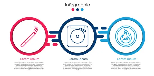 Set Line Cigarette Ringing Alarm Bell Fire Flame Business Infographic — Stock Vector