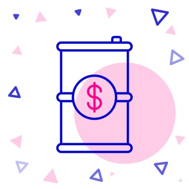 Beyaz zemin üzerinde dolar sembolü olan Line Barrel yağı. Renkli taslak konsepti. Vektör İllüstrasyonu.
