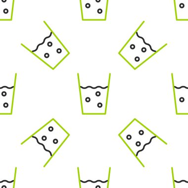 Su ikonuna sahip çizgi camları beyaz zeminde izole edilmiş kusursuz desen. Soda bardağı. Vektör İllüstrasyonu.