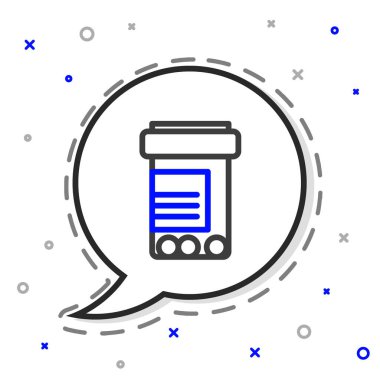 Hat ilacı şişesi ve beyaz arka planda izole edilmiş hap ikonu. Şişe hapı işareti. Eczane tasarımı. Renkli taslak konsepti. Vektör İllüstrasyonu.