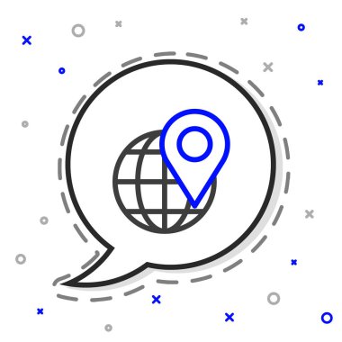 Beyaz arkaplanda izole edilmiş dünya simgesindeki çizgi konumu. Dünya ya da Dünya işareti. Renkli taslak konsepti. Vektör İllüstrasyonu.