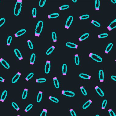 Line Dildo vibrator for sex games icon isolated seamless pattern on black background. Sex toy for adult. Vaginal exercise machines for intimate.  Vector Illustration.