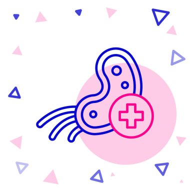 Beyaz arkaplanda izole edilmiş çizgi pozitif virüs simgesi. Corona virüsü 2019-nCoV. Bakteri ve mikroplar, hücre kanseri, mikrop, mantar. Renkli taslak konsepti. Vektör İllüstrasyonu.