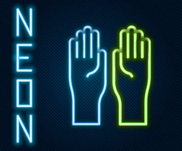 Gloeiende Neon Lijn Rubber Handschoenen Pictogram Geïsoleerd Zwarte Achtergrond Latex — Stockvector