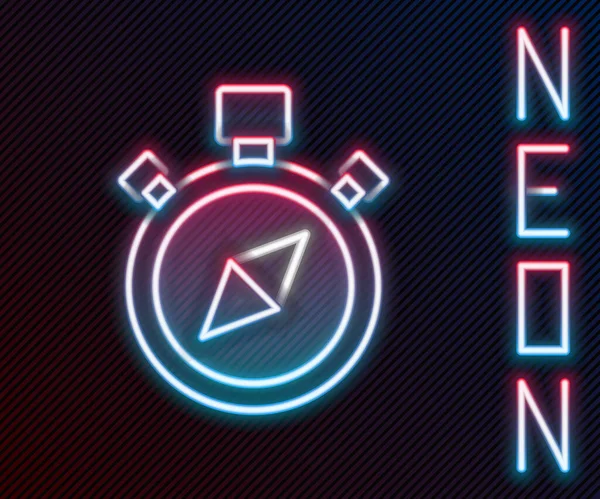 Gloeiende Neon Lijn Kompas Pictogram Geïsoleerd Zwarte Achtergrond Windrose Navigatiesymbool — Stockvector