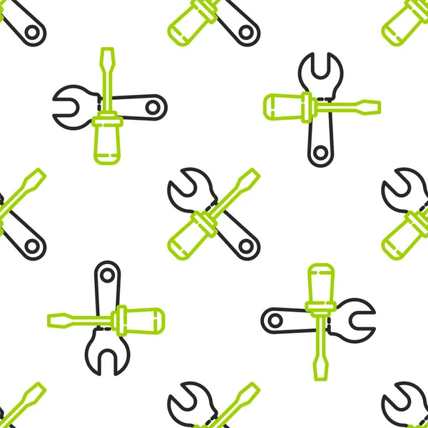 Line Schraubendreher Und Schraubenschlüssel Werkzeuge Symbol Isoliert Nahtlose Muster Auf — Stockvektor