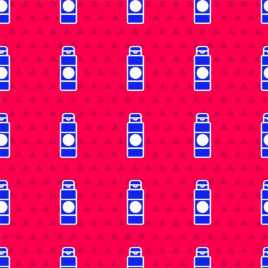 Mavi Krem ya da losyon kozmetik tüp ikonu kırmızı arkaplanda izole edilmiş kusursuz desen. Erkekler için vücut bakım ürünleri. Vektör İllüstrasyonu.