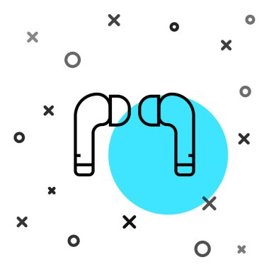 Siyah çizgi hava kulaklığı simgesi beyaz arkaplanda izole edildi. Kulaklıklar için kablosuz cihaz. Elektronik cihazlar. Rastgele dinamik şekiller. Vektör İllüstrasyonu.