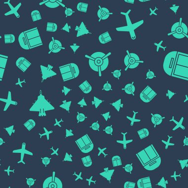 Uçak pervanesi, uçak, savaş uçağı ve uçak hangarını kusursuz bir şekilde ayarlayın. Vektör.