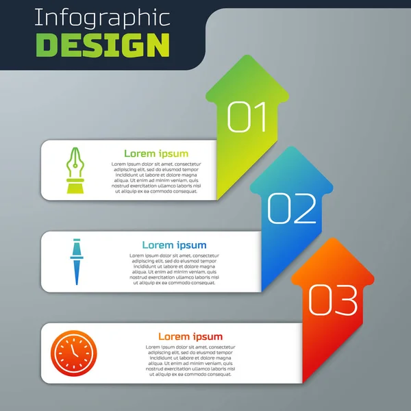 Set Pluma Estilográfica Pasador Reloj Plantilla Infografía Empresarial Vector — Archivo Imágenes Vectoriales