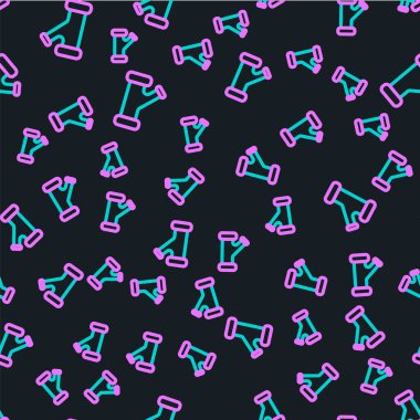 Çizgi Endüstrisi metalik boru ikonu siyah arka planda izole edilmiş pürüzsüz desen. Tesisat boru hattının farklı şekillerde parçaları. Vektör İllüstrasyonu