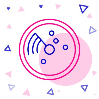 Beyaz arkaplanda izole edilmiş simgeyi ararken hedefleri olan çizgi radarı ekranda. Arama sistemi. Donanma sonarı. Renkli taslak konsepti. Vektör İllüstrasyonu