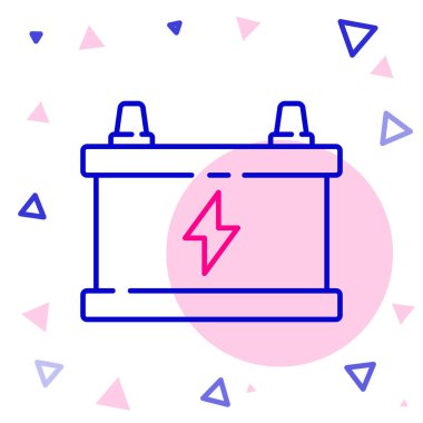 Çizgi Araba bataryası simgesi beyaz arka planda izole edildi. Akümülatör bataryası enerji ve elektrik akümülatörü bataryası. Renkli taslak konsepti. Vektör İllüstrasyonu