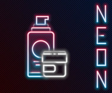 Parlayan neon çizgisi kremi ya da losyon kozmetik tüp ikonu siyah arkaplanda izole edilmiş. Erkekler için vücut bakım ürünleri. Renkli taslak konsepti. Vektör İllüstrasyonu