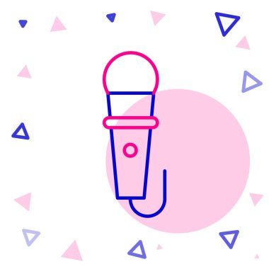 Beyaz arkaplanda hat mikrofon simgesi izole edildi. Radyodaki mikrofondan. Sözcü işareti. Renkli taslak konsepti. Vektör İllüstrasyonu