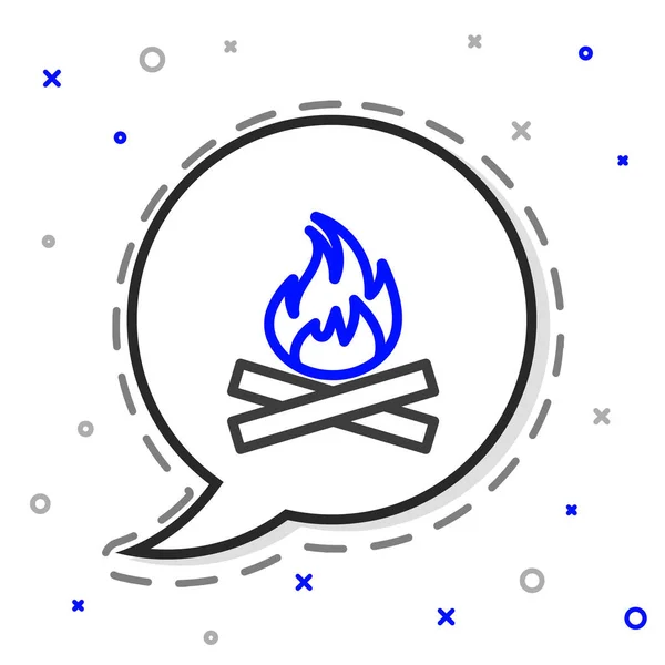 Line Campfire icoon geïsoleerd op witte achtergrond. Brandend kampvuur met hout. Kleurrijk concept. Vector Illustratie — Stockvector