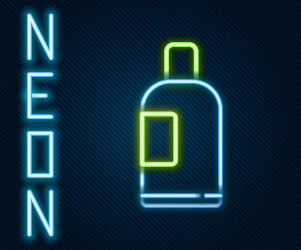Gloeiende neon lijn Fles shampoo icoon geïsoleerd op zwarte achtergrond. Kleurrijk concept. Vector Illustratie — Stockvector
