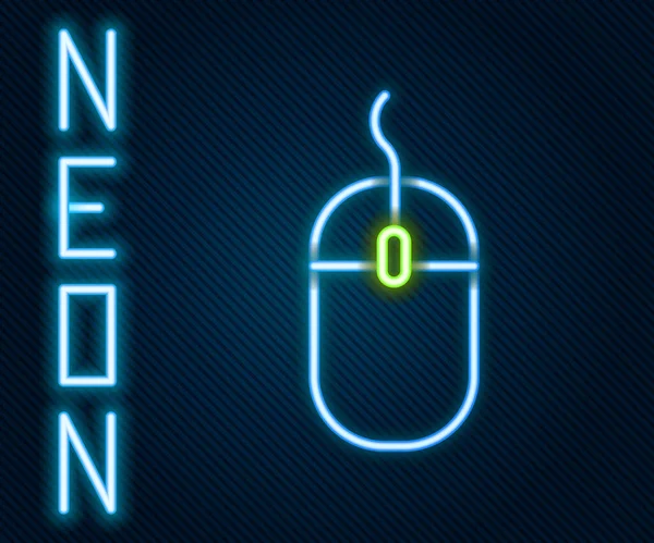 Ligne lumineuse néon Icône de souris d'ordinateur isolé sur fond noir. Optique avec symbole de roue. Concept de contour coloré. Illustration vectorielle — Image vectorielle