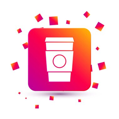 Beyaz arka planda izole edilmiş beyaz kahve fincanı. Kare renk düğmesi. Vektör İllüstrasyonu