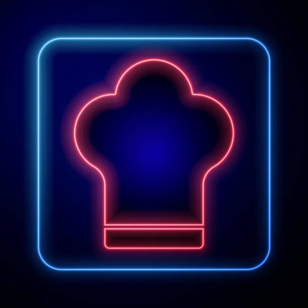 Glowing neon Chef hat icon isolated on blue background. Cooking symbol. Cooks hat. Vector Illustration — Stock Vector