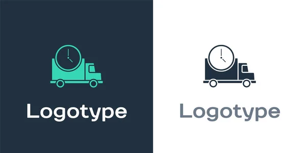 Logotyp Logistika dodávka kamion a hodiny ikona izolované na bílém pozadí. Ikona dodací lhůty. Prvek šablony návrhu loga. Vektorová ilustrace — Stockový vektor