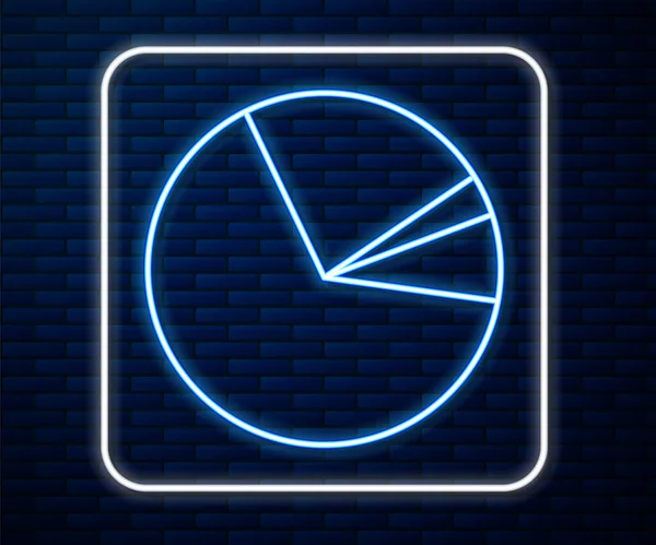 Zářící neonová čára Výsečový graf infografická ikona izolované na pozadí cihlové stěny. Značka diagramu. Vektorová ilustrace — Stockový vektor