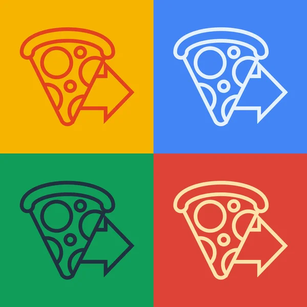 Поп-арт онлайн заказ и быстрая доставка пиццы значок изолирован на цветном фоне. Векторная миграция — стоковый вектор