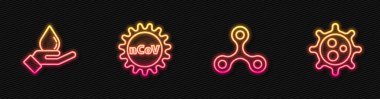 Hat virüsü, sabunla el yıkama, Corona virüsü 2019-nCoV ve. Parlayan neon ikonu. Vektör