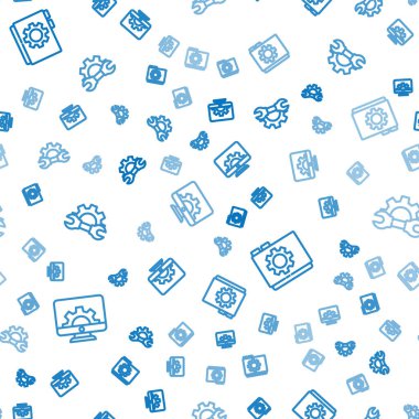 Hat monitörünü ve teçhizatını, kullanıcı kılavuzunu ve İngiliz anahtarını pürüzsüz desene ayarla. Vektör