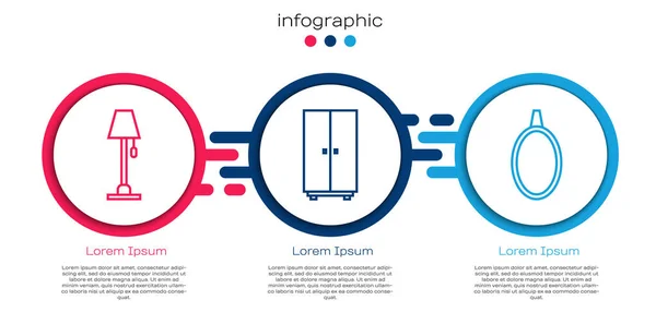 Definir linha Lâmpada de assoalho, guarda-roupa e espelho. Modelo de infográfico de negócios. Vetor — Vetor de Stock