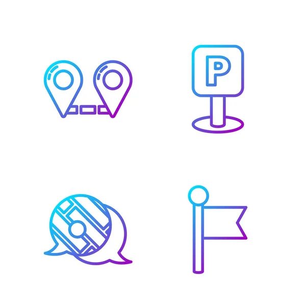 Set line Značka lokality, Infographic of city map navigation, Route location and Parking. Barevné ikony přechodu. Vektor — Stockový vektor