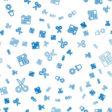 Çizgi makaslarını, saksıdaki çiçekleri ve takvimi pürüzsüz desene ayarla. Vektör