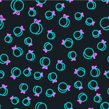 Çizgi Şeftali veya nektarin, yaprak simgesiyle siyah arkaplanda izole edilmiş kusursuz desen. Vektör İllüstrasyonu.