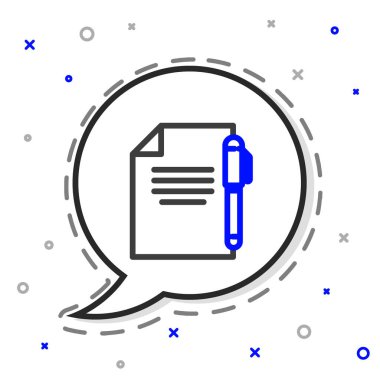 Beyaz arkaplanda satır ve kalem simgesi izole edildi. Dosya simgesi. Kontrol listesi simgesi. İş konsepti. Renkli taslak konsepti. Vektör İllüstrasyonu.