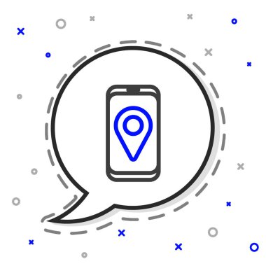 Şehir haritası gezinme simgesinin çizgi bilgileri beyaz arkaplanda izole edildi. Mobil Uygulama Arayüzü tasarımı. Coğrafi konsept. Renkli taslak konsepti. Vektör İllüstrasyonu.