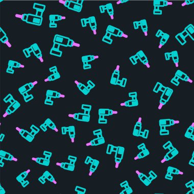 Line Electric matkap simgesi siyah arkaplanda izole edilmiş kusursuz desen. Tamir aleti. Vektör İllüstrasyonu.